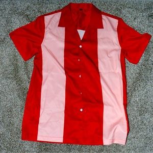 Red and pink bowling shirt